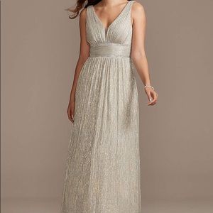 Morgan and Co. Metallic Foil Plunge Gown with Crystal Waist Bands (Size 9)